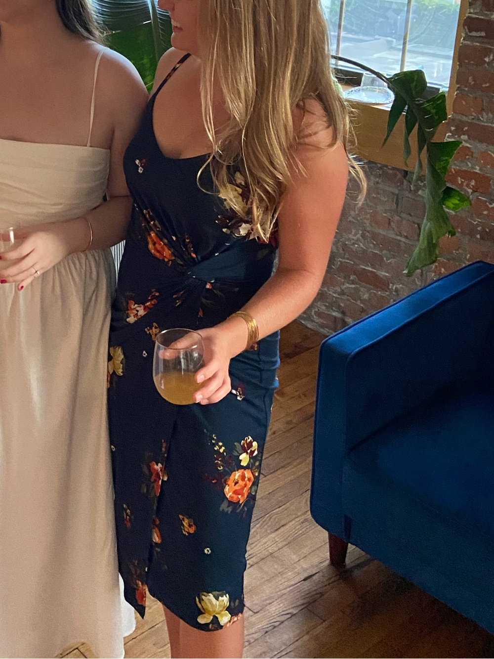 nine britton Navy Floral Midi Twist-Front Dress